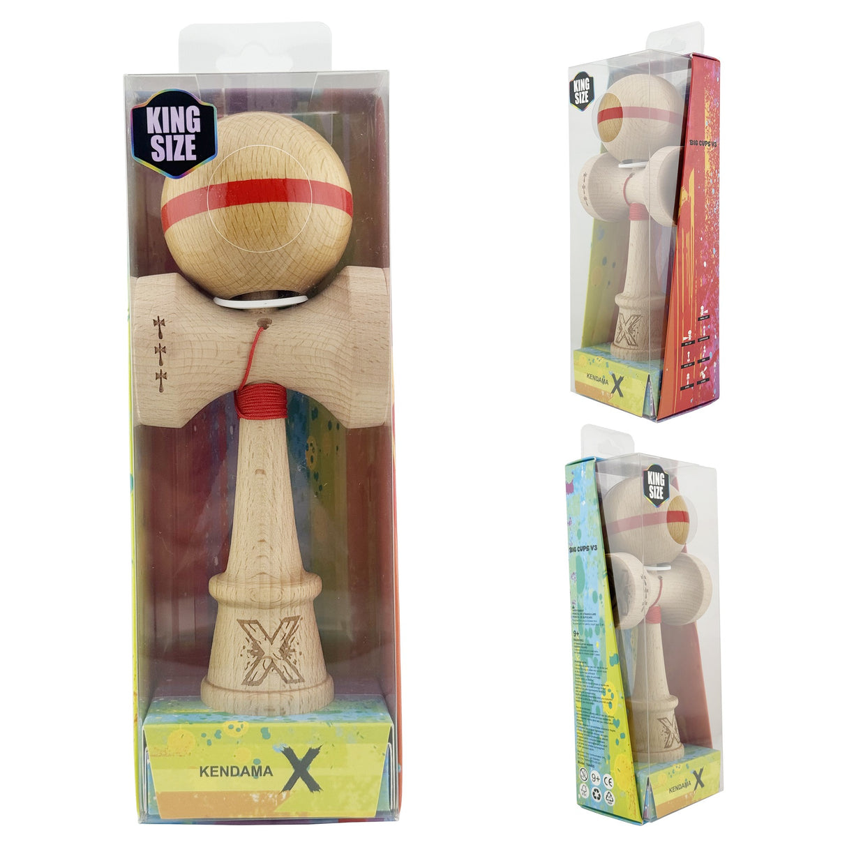 Kendama X Originala, Profesionala, Vivimall, Super Sticky, Cupe Mari KING SIZE V3, Gaura in Baza, Rulment Metalic, din lemn 18 cm, Ata 55 cm, Original Rosu - vivimall.ro