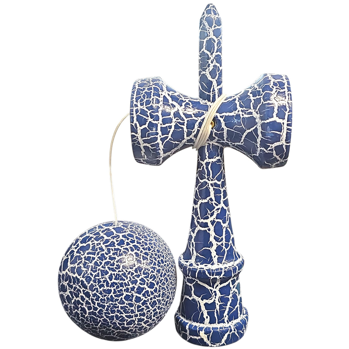 Kendama X Originala, Profesionala, Vivimall, Cracked, din Lemn, 18 cm, Albastru/Alb - vivimall.ro