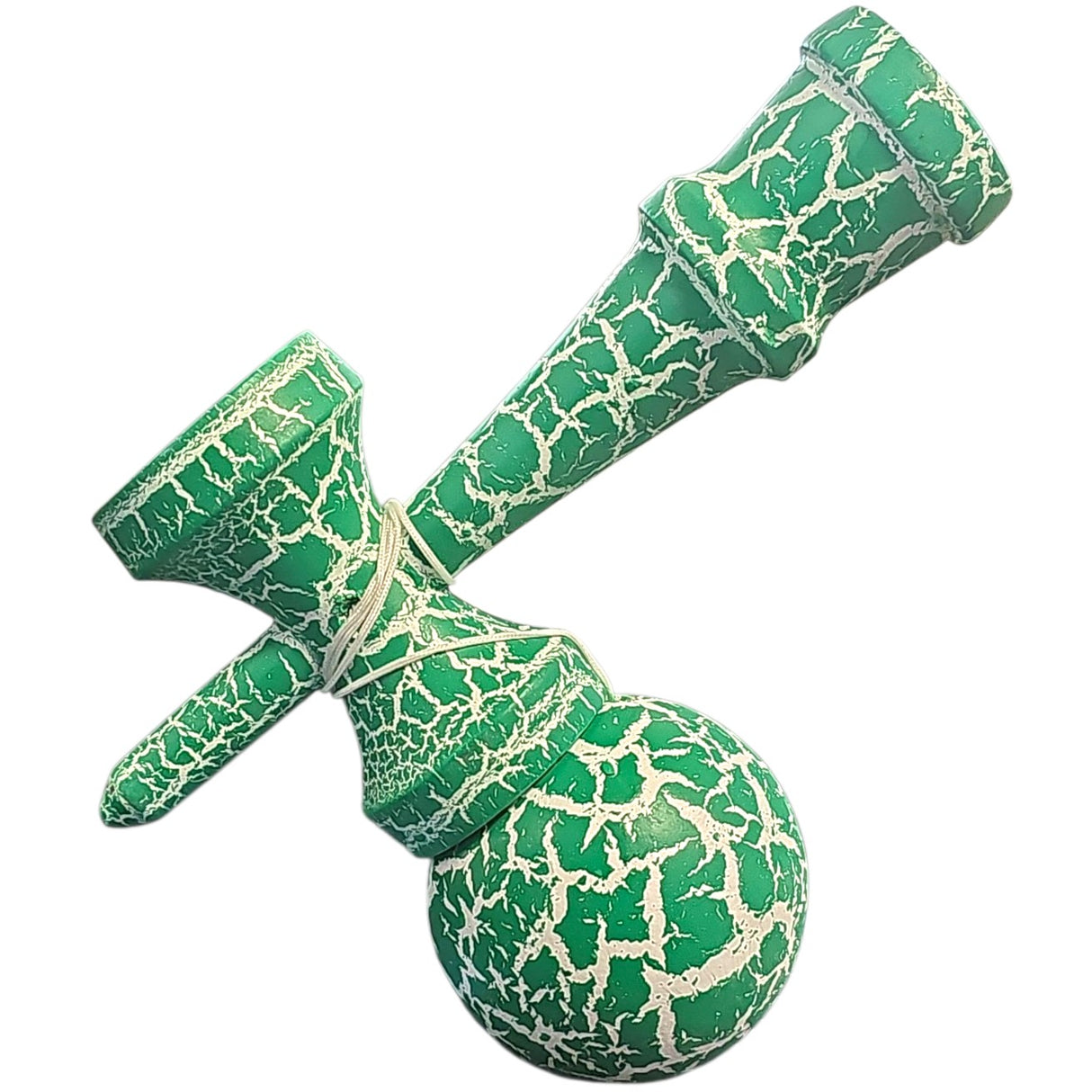 Kendama X Originala, Profesionala, Vivimall, Cracked, din Lemn, 18 cm, Verde/Alb - vivimall.ro