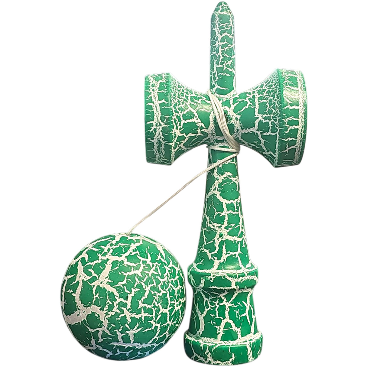 Kendama X Originala, Profesionala, Vivimall, Cracked, din Lemn, 18 cm, Verde/Alb - vivimall.ro