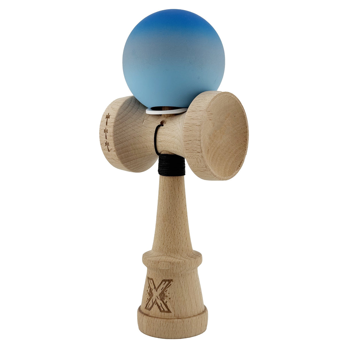 Kendama X Originala, Profesionala, Vivimall, Cupe Mari KING SIZE V3, Rubber Grip, Gaura in Baza, Rulment Metalic, din lemn 18 cm, Ata 55 cm, Gradient Albastru/Gri/Albastru deschis - vivimall.ro