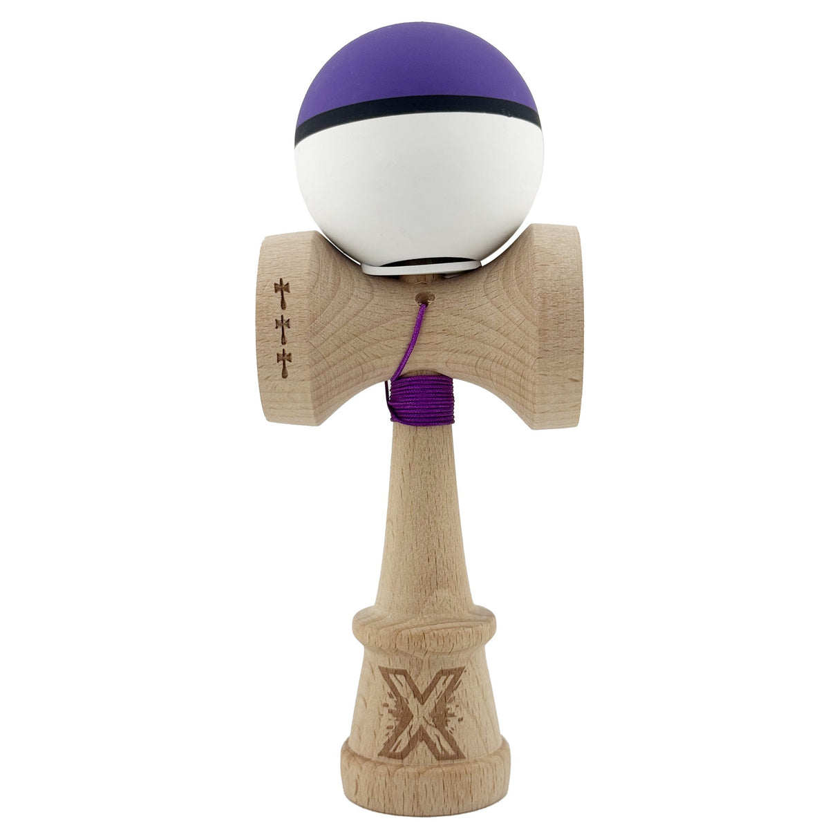 Kendama X Originala, Profesionala, Vivimall, Big Cups V3, Rubber Grip model Mov/Alb - vivimall.ro