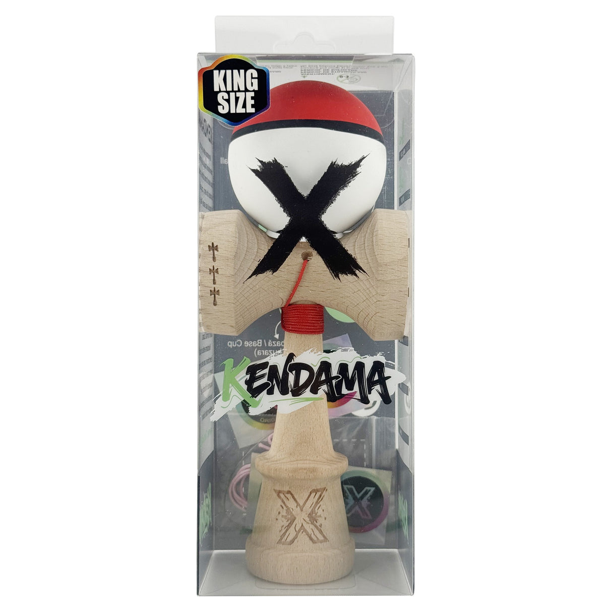 Kendama X Originala, Profesionala, Vivimall, Big Cups V3, Rubber Grip model Rosu/alb - vivimall.ro