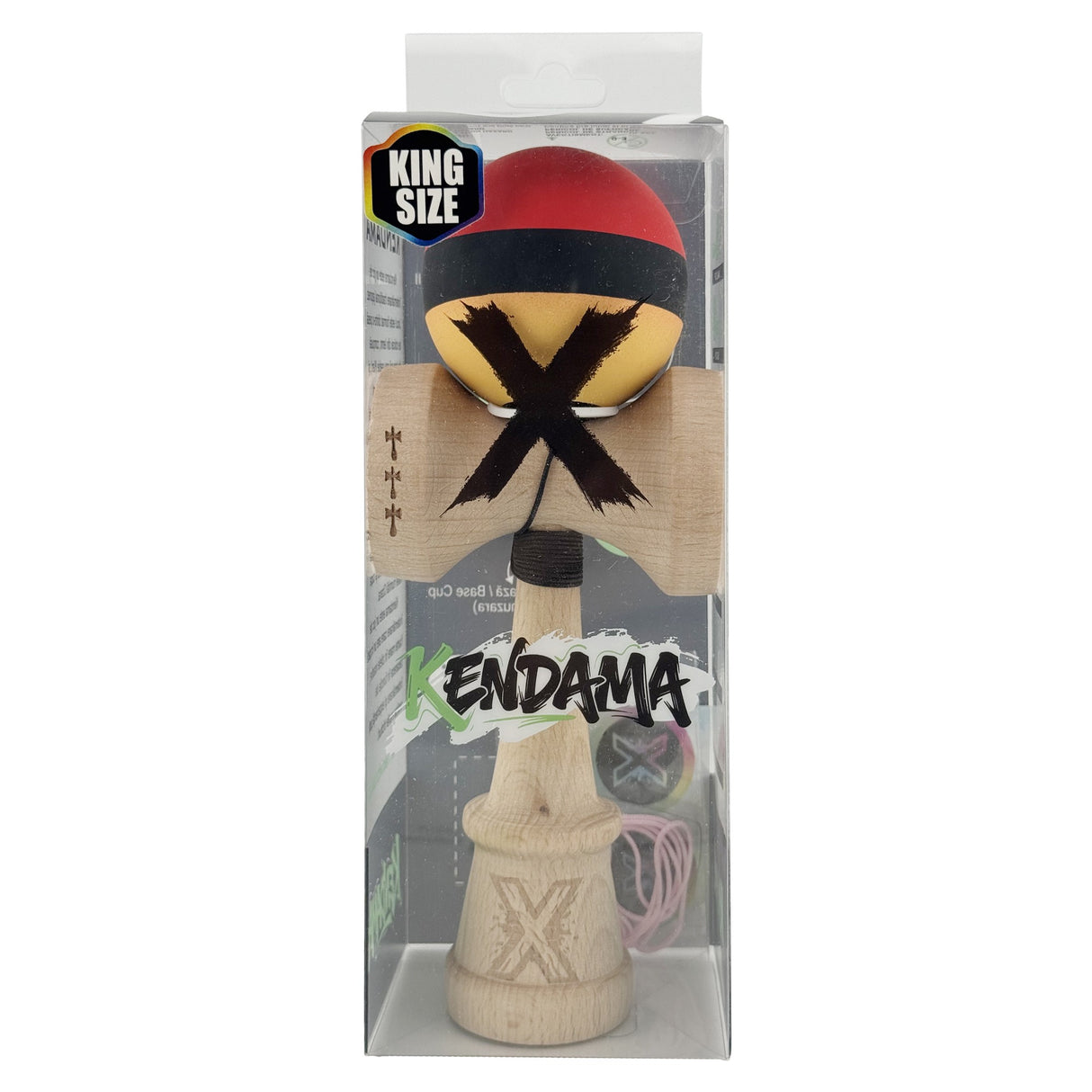 Kendama X Originala, Profesionala, Vivimall, Big Cups V3, Rubber Grip model rosu/negru/galben - vivimall.ro