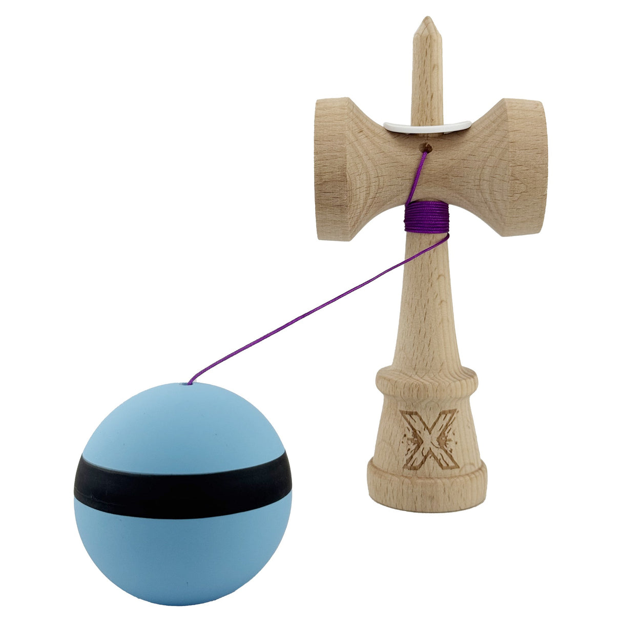 Kendama X Originala, Profesionala, Vivimall, Cupe Mari KING SIZE V3, Rubber Grip, Gaura in Baza, Rulment Metalic, din lemn 18 cm, Ata 55 cm, M Bleu/Negru/Bleu - vivimall.ro