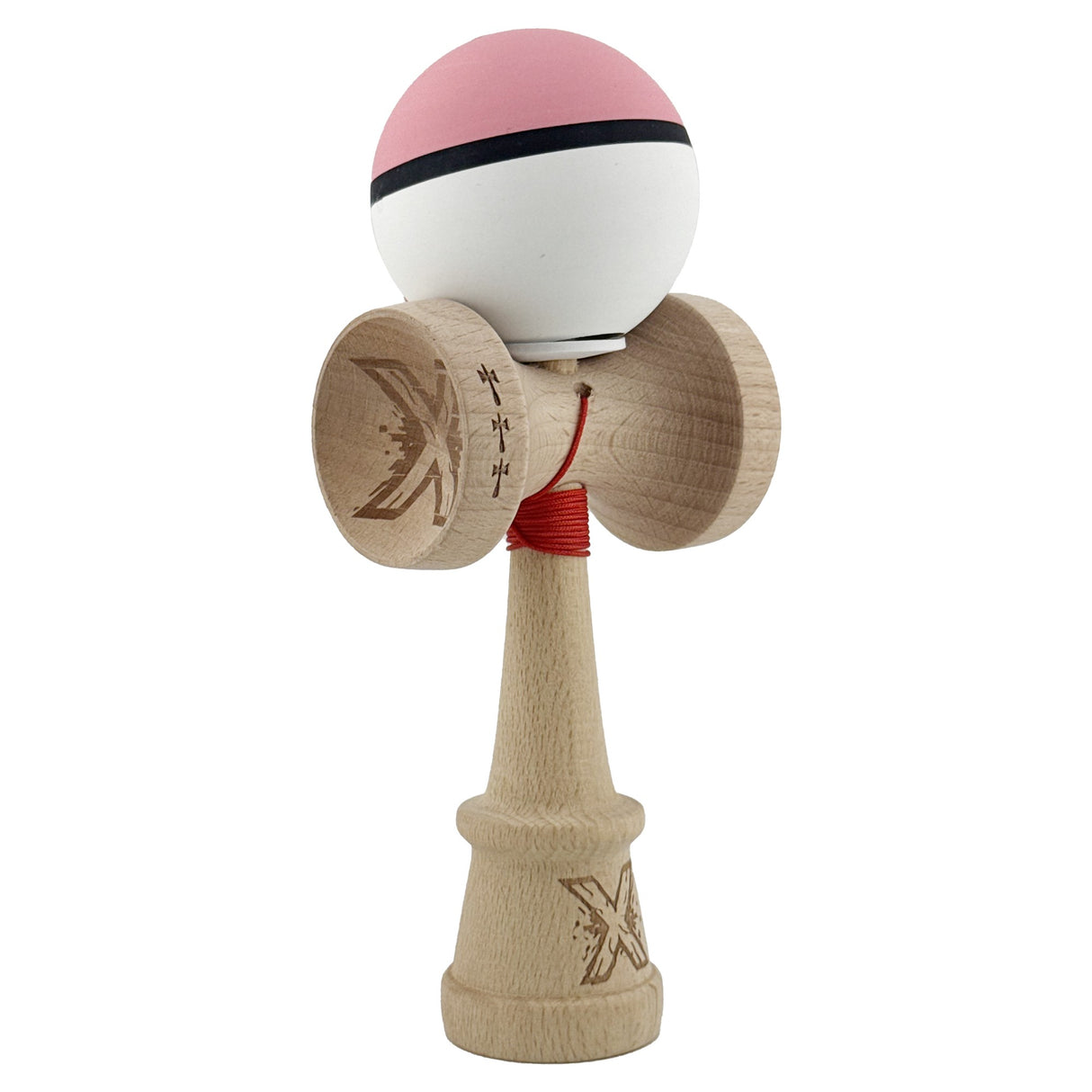 Kendama X Originala, Profesionala, Vivimall, Big Cups V3, Rubber Grip model Roz/negru/alb - vivimall.ro