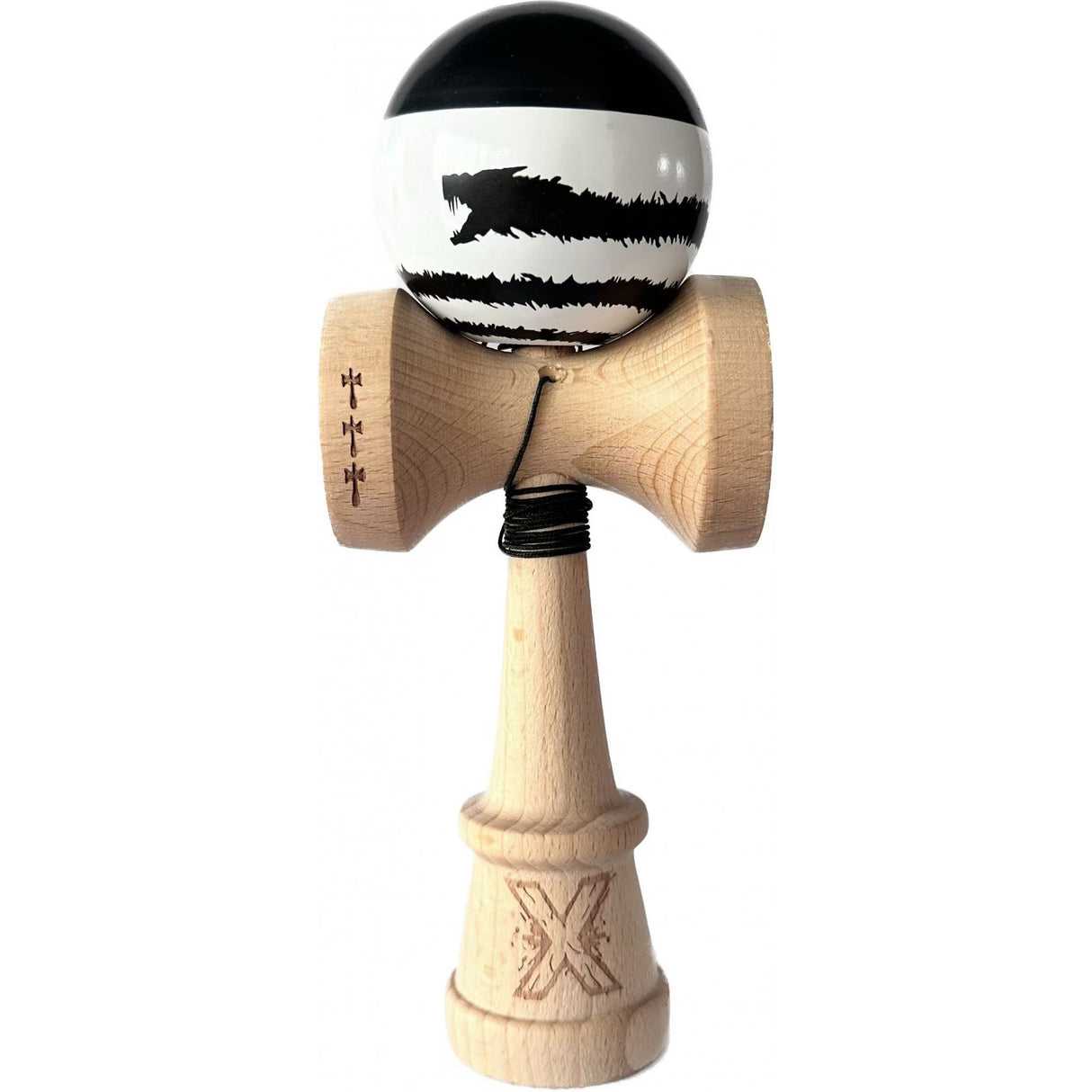 Kendama X Originala Profesionala, Vivimall, Cupe Mari KING SIZE V3, Super Sticky, Gaura in Baza, Rulment Metalic, din lemn 18 cm, Ata 62/65 cm, - Black Dragon - vivimall.ro