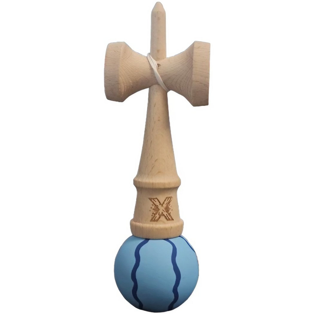 Kendama X Originala, Profesionala, Flippy, Rubber Grip, din Lemn, 18 cm, Albastru deschis - vivimall.ro