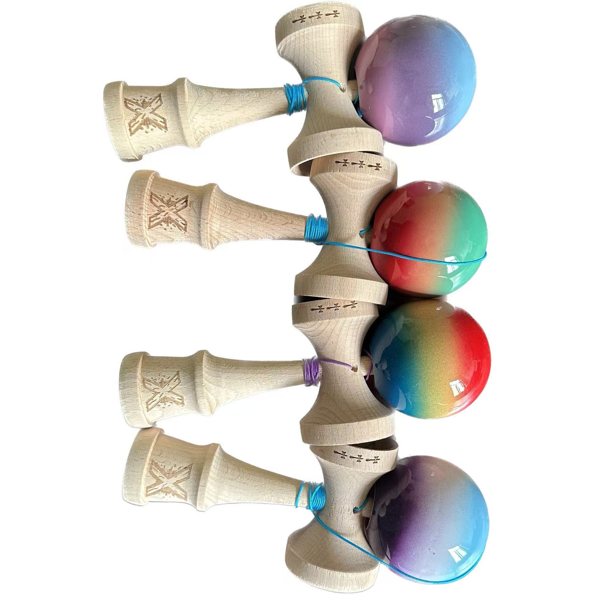 Kendama X Originala, Profesionala, Vivimall, din Lemn, 18 cm -largel balls+large handle +Original Super Sticky- Gradient colors MIX - vivimall.ro