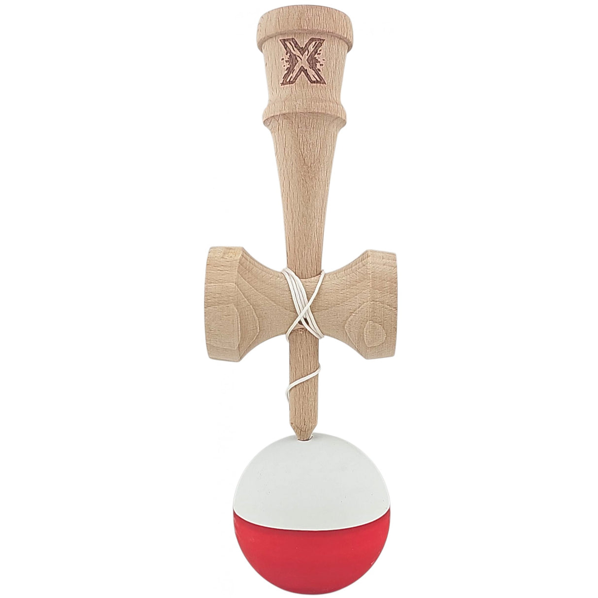 Kendama X Originala, Profesionala, Vivimall, din Lemn, Rubber Grip, 18 cm, Alb/Rosu - vivimall.ro
