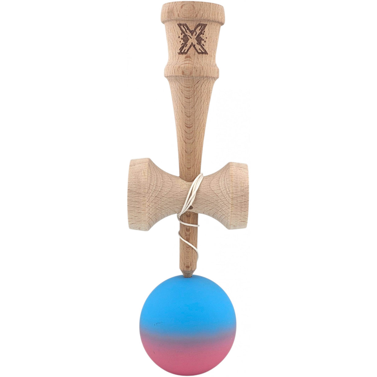 Kendama X Originala, Profesionala, Vivimall, din Lemn, Rubber Grip, 18 cm, Albastru/Roz - vivimall.ro