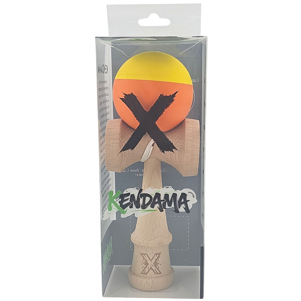 Kendama X Originala, Profesionala, Vivimall, din Lemn, Rubber Grip, 18 cm, Galben/Portocaliu - vivimall.ro