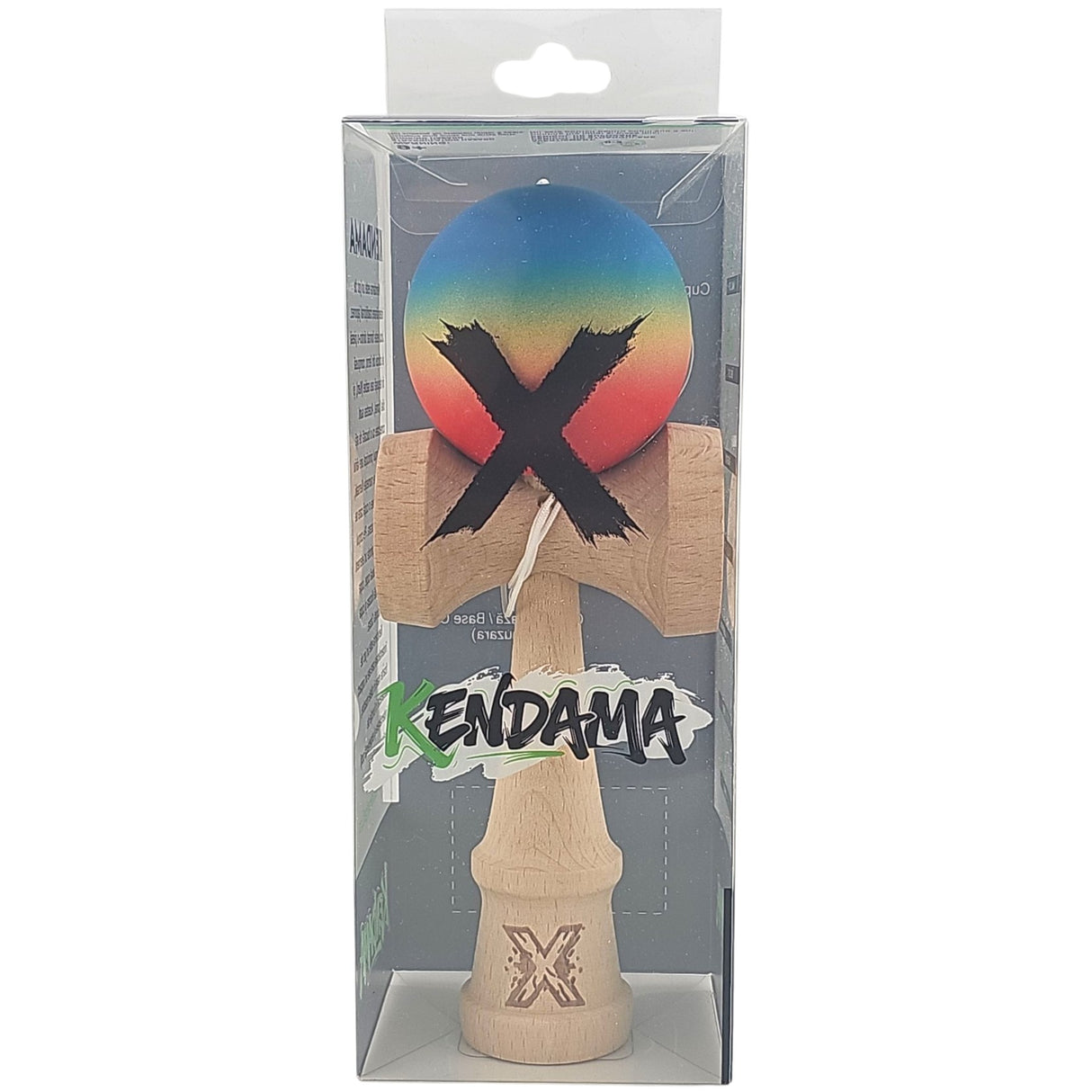 Kendama X Originala, Profesionala, Vivimall, din Lemn, Rubber Grip, 18 cm, Gradient Albastru/Galben/Rosu - vivimall.ro