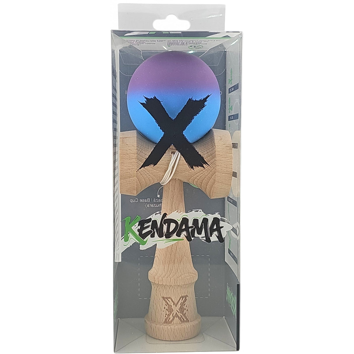 Kendama X Originala, Profesionala, Vivimall, din Lemn, Rubber Grip, 18 cm, Gradient Violet/Albastru - vivimall.ro