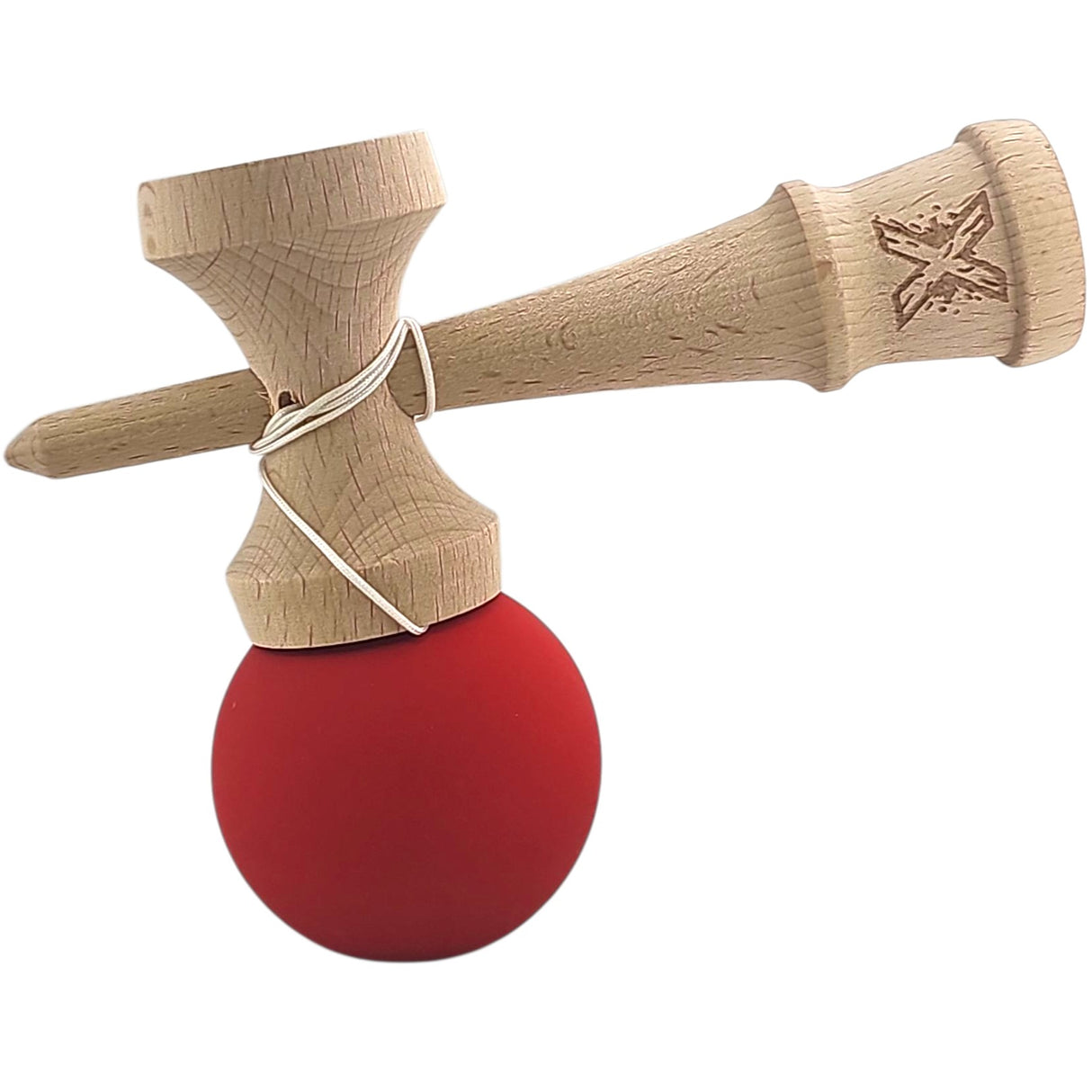 Kendama X Originala, Profesionala, Flippy, din lemn, Rubber Grip, 18 cm, Rosu - vivimall.ro