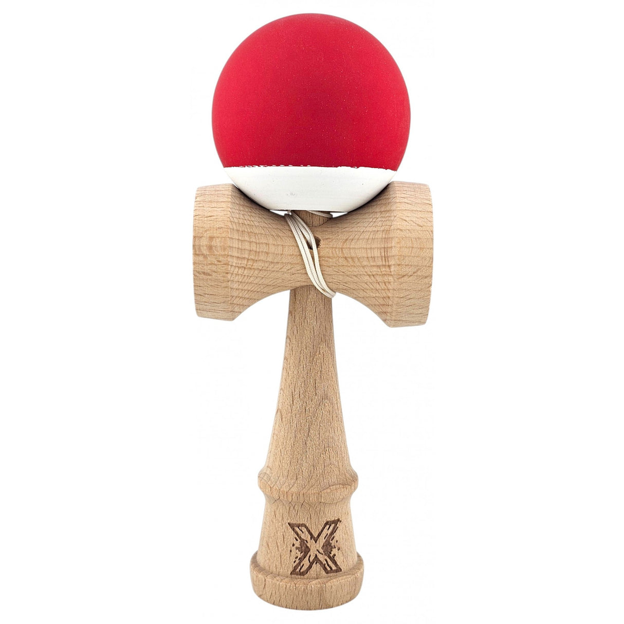 Kendama X Originala, Profesionala, Vivimall, din Lemn, Rubber Grip, 18 cm, Rosu/Alb