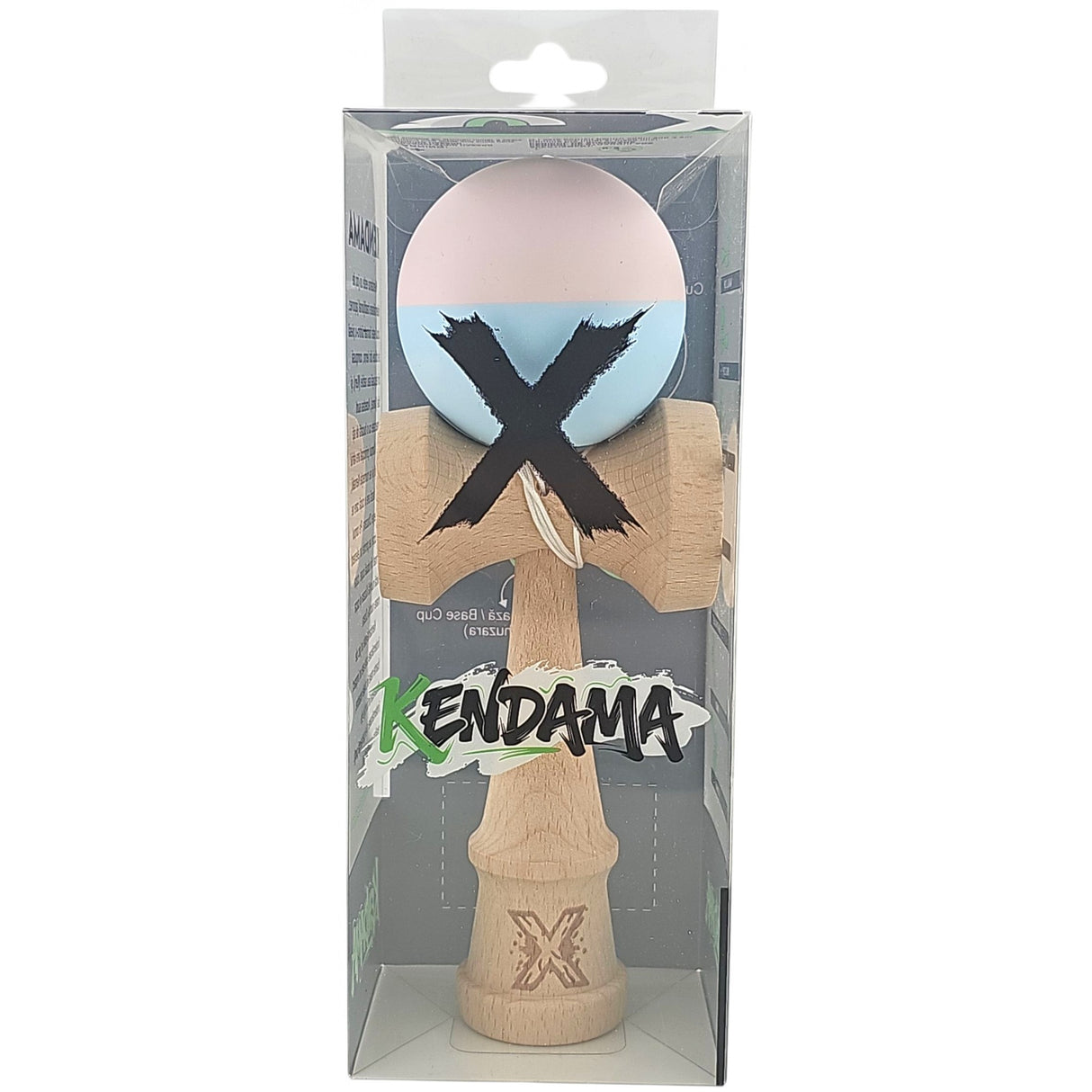 Kendama X Originala, Profesionala, Flippy, din lemn, Rubber Grip, 18 cm, Roz/Albastru - vivimall.ro