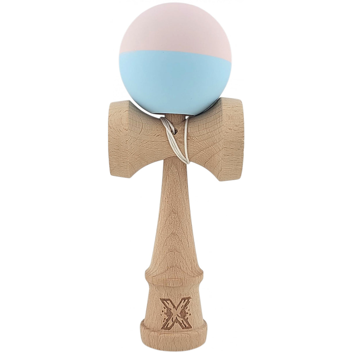 Kendama X Originala, Profesionala, Flippy, din lemn, Rubber Grip, 18 cm, Roz/Albastru - vivimall.ro