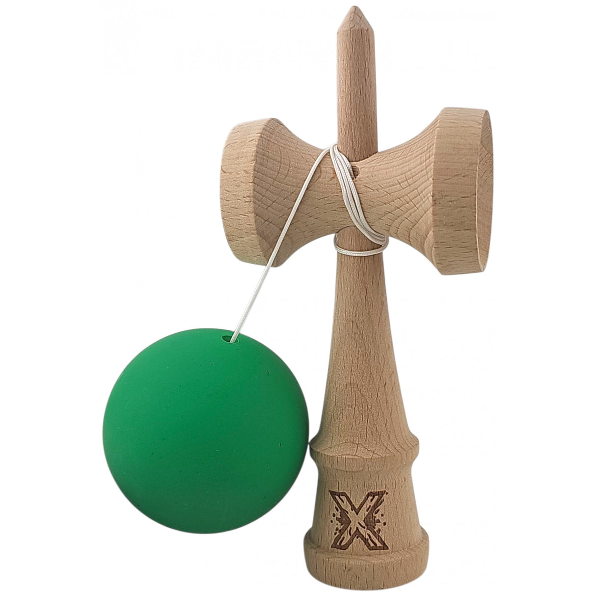Kendama X Originala, Profesionala, Flippy, din lemn, Rubber Grip, 18 cm, Verde - vivimall.ro