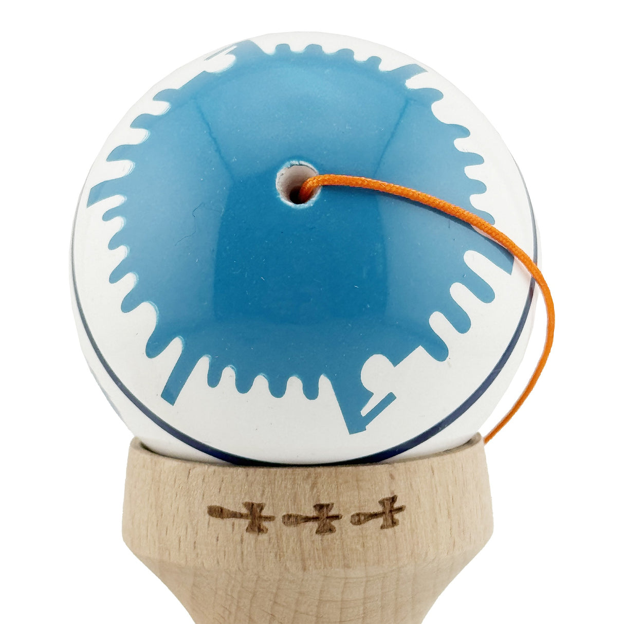 Kendama X Originala, Profesionala, Flippy, DRAGON Series, Super Sticky cu Cupe Mari King Size V3, Rulment Metalic si Gaura in Baza, din Lemn 18 cm, Ata 62/65 cm, Alb/Albastru inchis - vivimall.ro