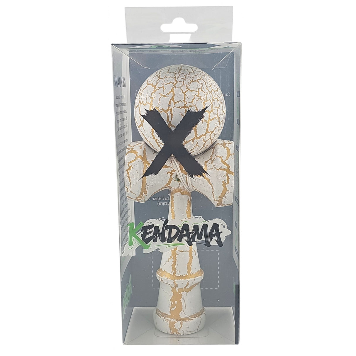 Kendama X Originala, Profesionala, Flippy, Kendama Cracked, din Lemn – 18 cm, Alb/Galben - vivimall.ro