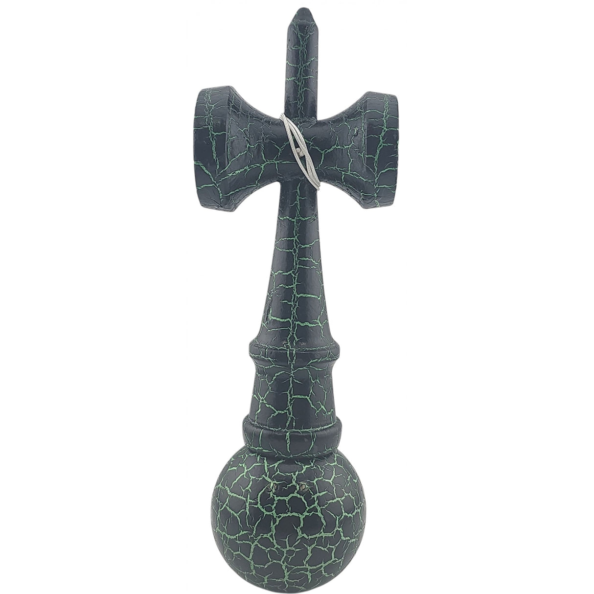 Kendama X Originala, Profesionala, Vivimall, Kendama Cracked, din Lemn – 18 cm, Crack Negru/Verde
