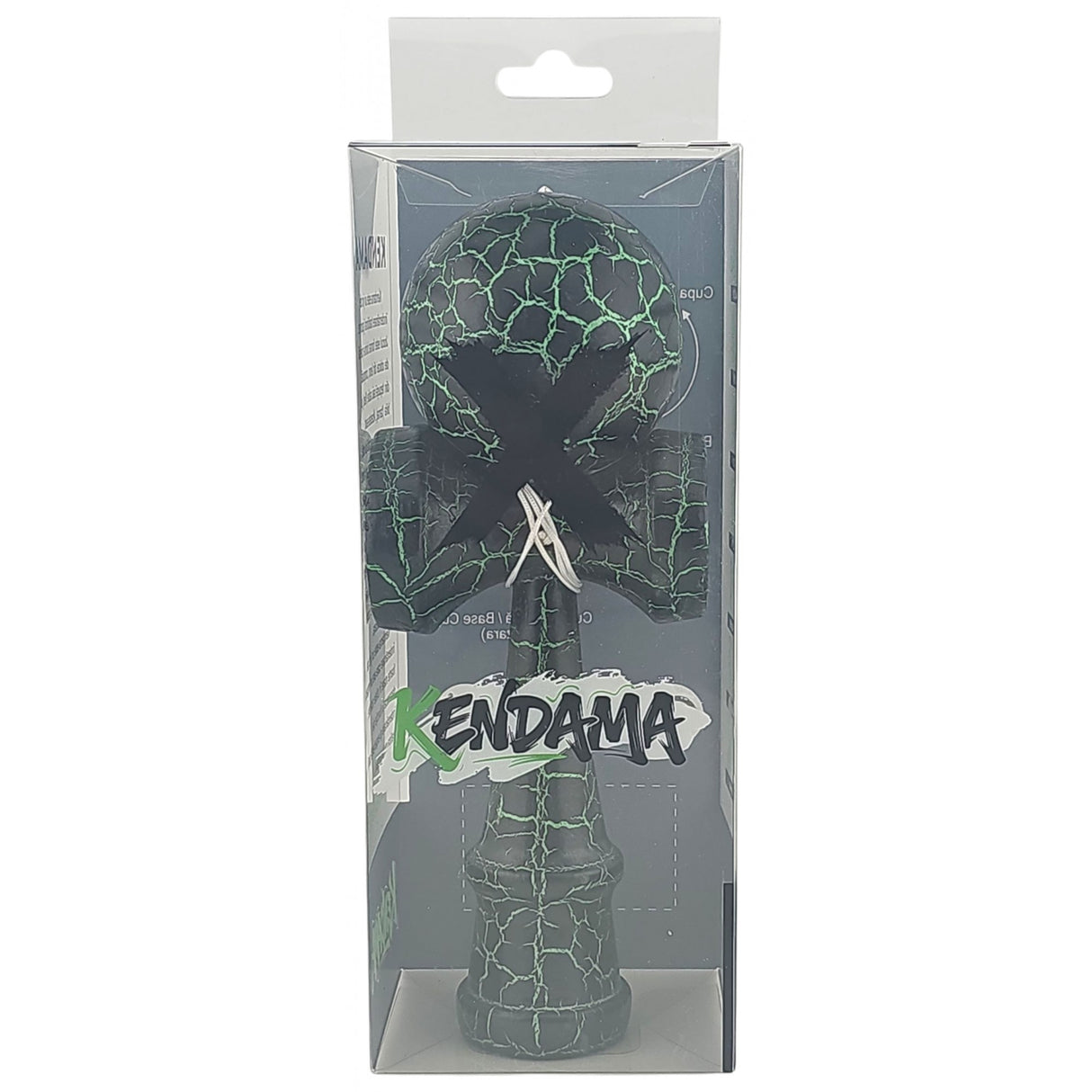 Kendama X Originala, Profesionala, Vivimall, Kendama Cracked, din Lemn – 18 cm, Crack Negru/Verde