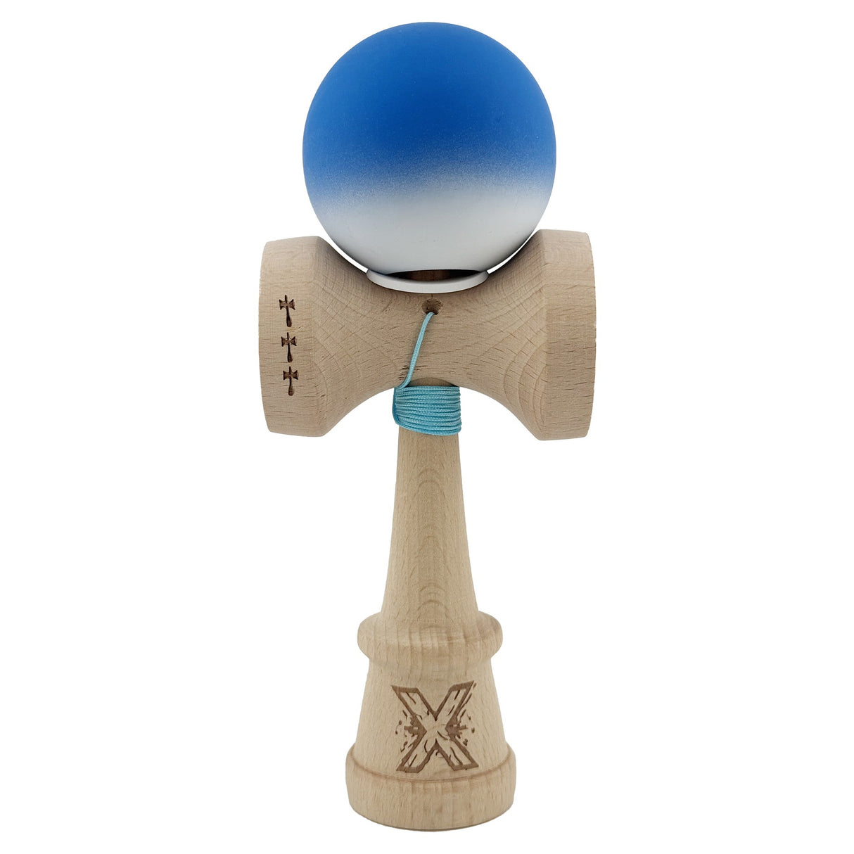 Kendama X Originala, Profesionala, Vivimall, Big Cups V3, Rubber Grip model Albastru/alb - vivimall.ro