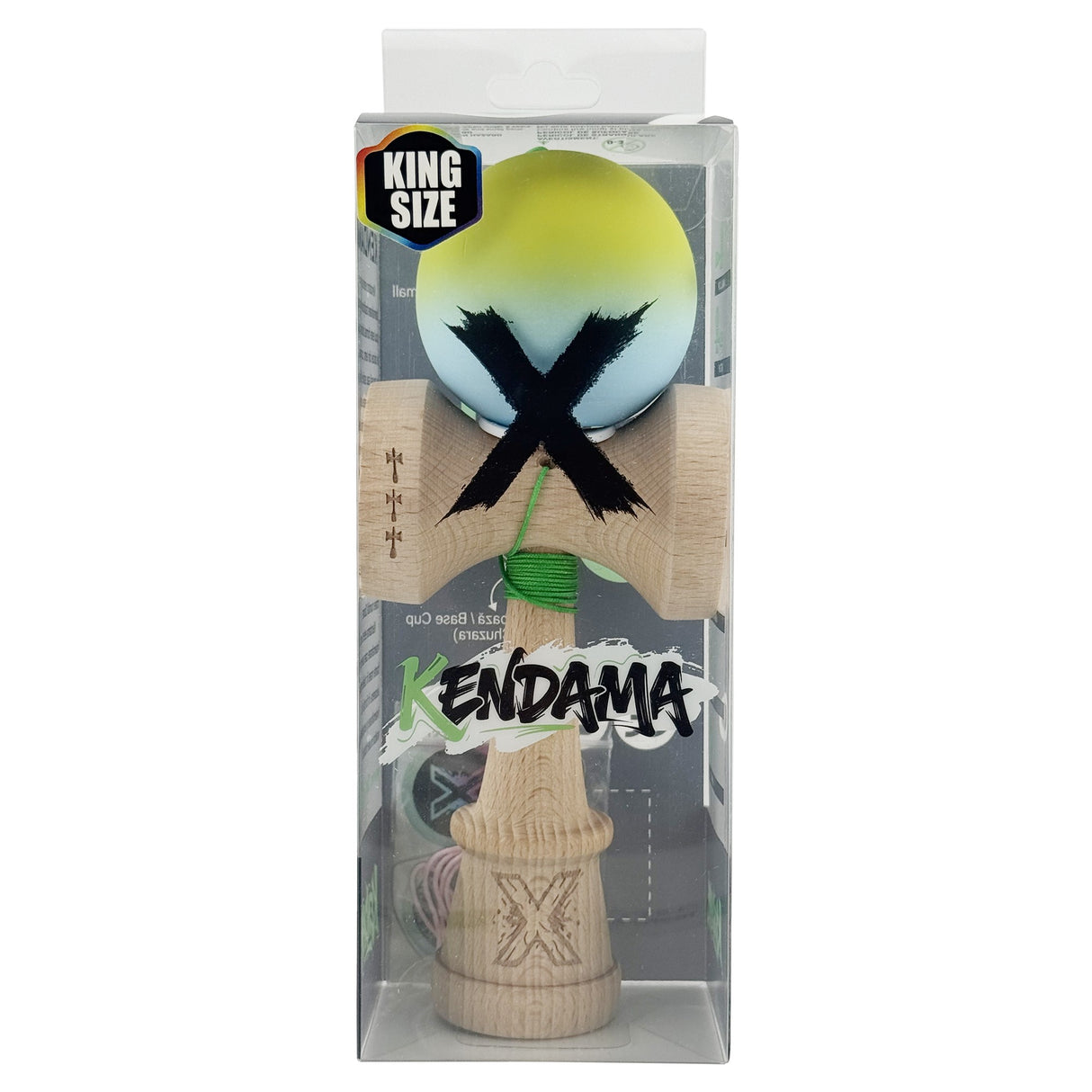 Kendama X Originala, Profesionala, Vivimall, Big Cups V3, Rubber Grip model verde/albastru - vivimall.ro