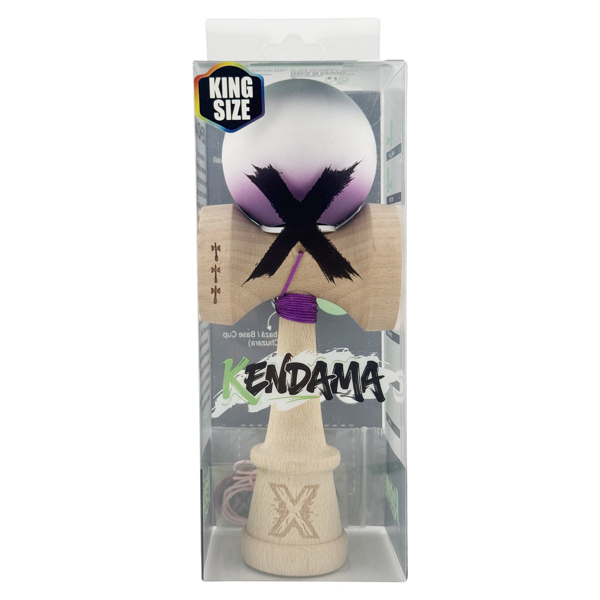 Kendama X Originala, Profesionala, Vivimall, Rubber Grip, Cupe Mari KING SIZE V3, Gaura in Baza, Rulment Metalic, din lemn 18 cm, Ata 62/65 cm, Gradient Gri/Alb/Mov - vivimall.ro