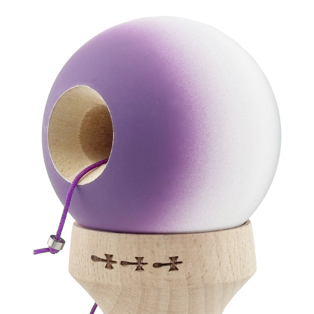 Kendama X Originala, Profesionala, Vivimall, Rubber Grip, Cupe Mari KING SIZE V3, Gaura in Baza, Rulment Metalic, din lemn 18 cm, Ata 62/65 cm, Gradient Gri/Alb/Mov - vivimall.ro