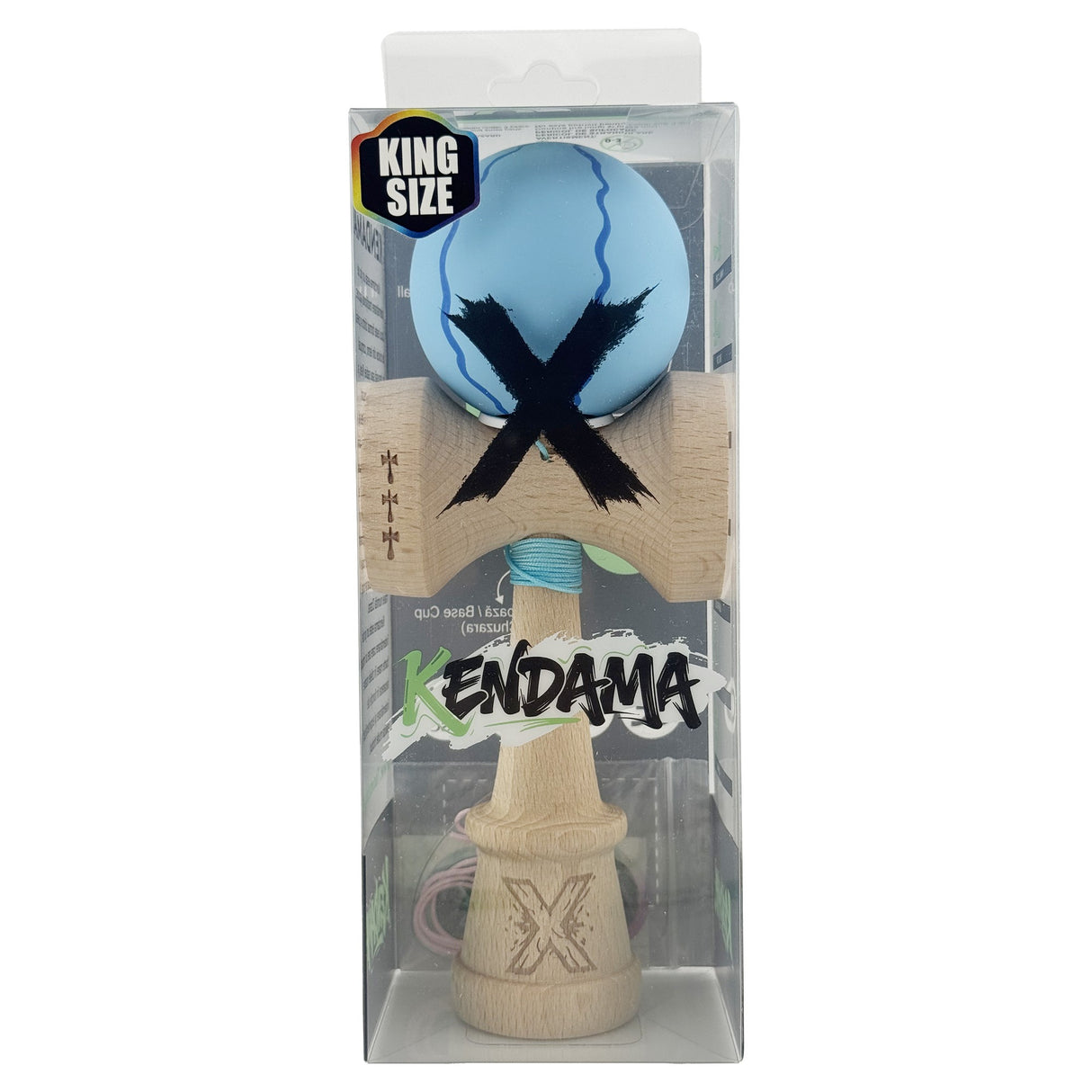 Kendama X Originala, Profesionala, Vivimall, Rubber Grip, Cupe Mari KING SIZE V3, Gaura in Baza, Rulment Metalic, din lemn 18 cm, Ata 55 cm, Special Albastru deschis - vivimall.ro