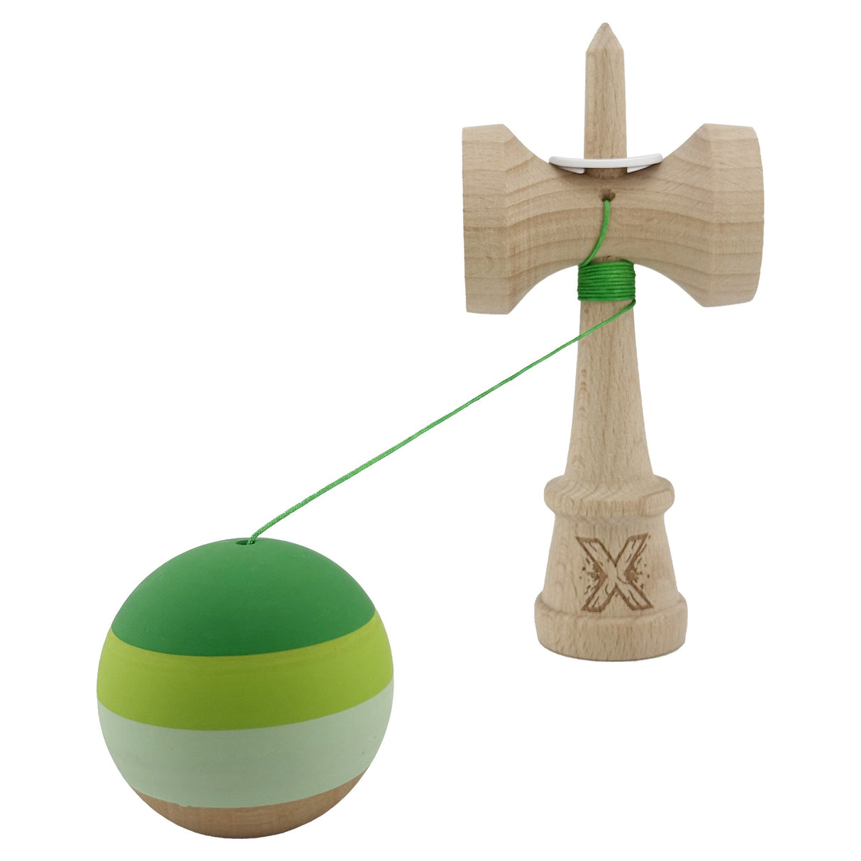 Kendama X Originala, Profesionala, Vivimall, Rubber Grip, Cupe Mari KING SIZE V3, Gaura in Baza, Rulment Metalic, din lemn 18 cm, Ata 55 cm, Special Verde degrade - vivimall.ro