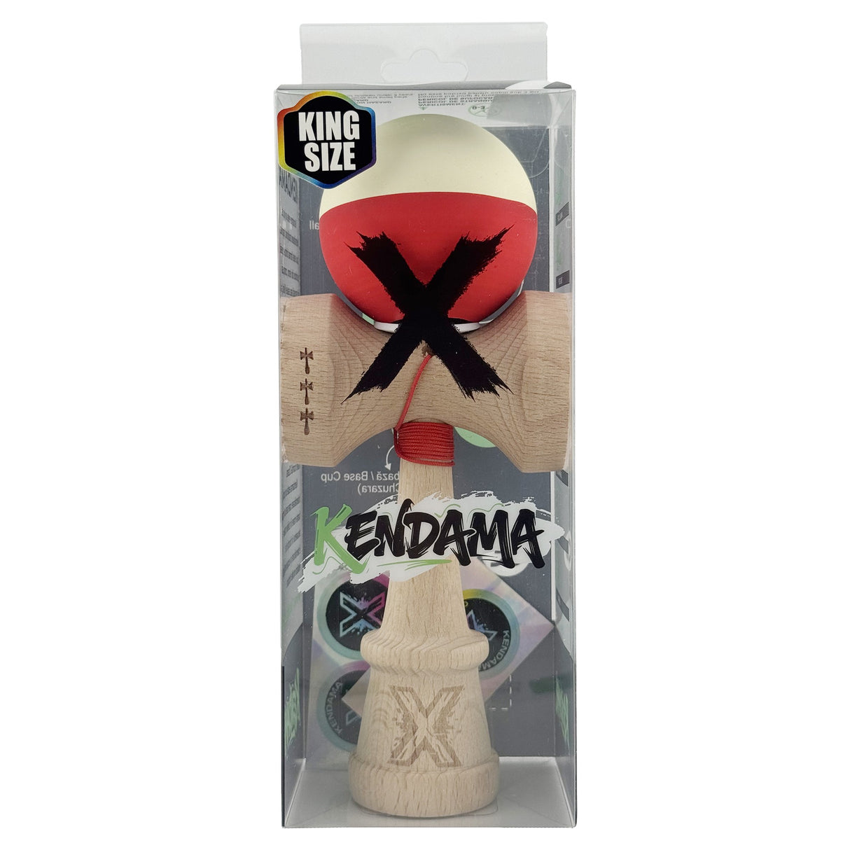 Kendama X Originala, Profesionala, Vivimall, Rubber Grip, Cupe Mari KING SIZE V3, Gaura in Baza, Rulment Metalic, din lemn 18 cm, Ata 55 cm, Bicolor Galben/Rosu - vivimall.ro