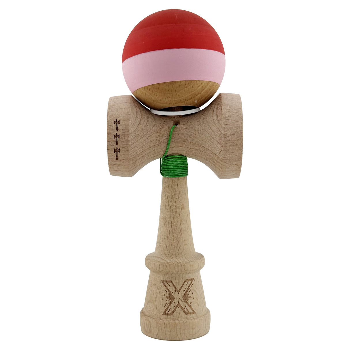 Kendama X Originala, Profesionala, Vivimall, Rubber Grip, Cupe Mari KING SIZE V3, Gaura in Baza, Rulment Metalic, din lemn 18 cm, Ata 62/65 cm, Special Rosu/Roz/Maro - vivimall.ro