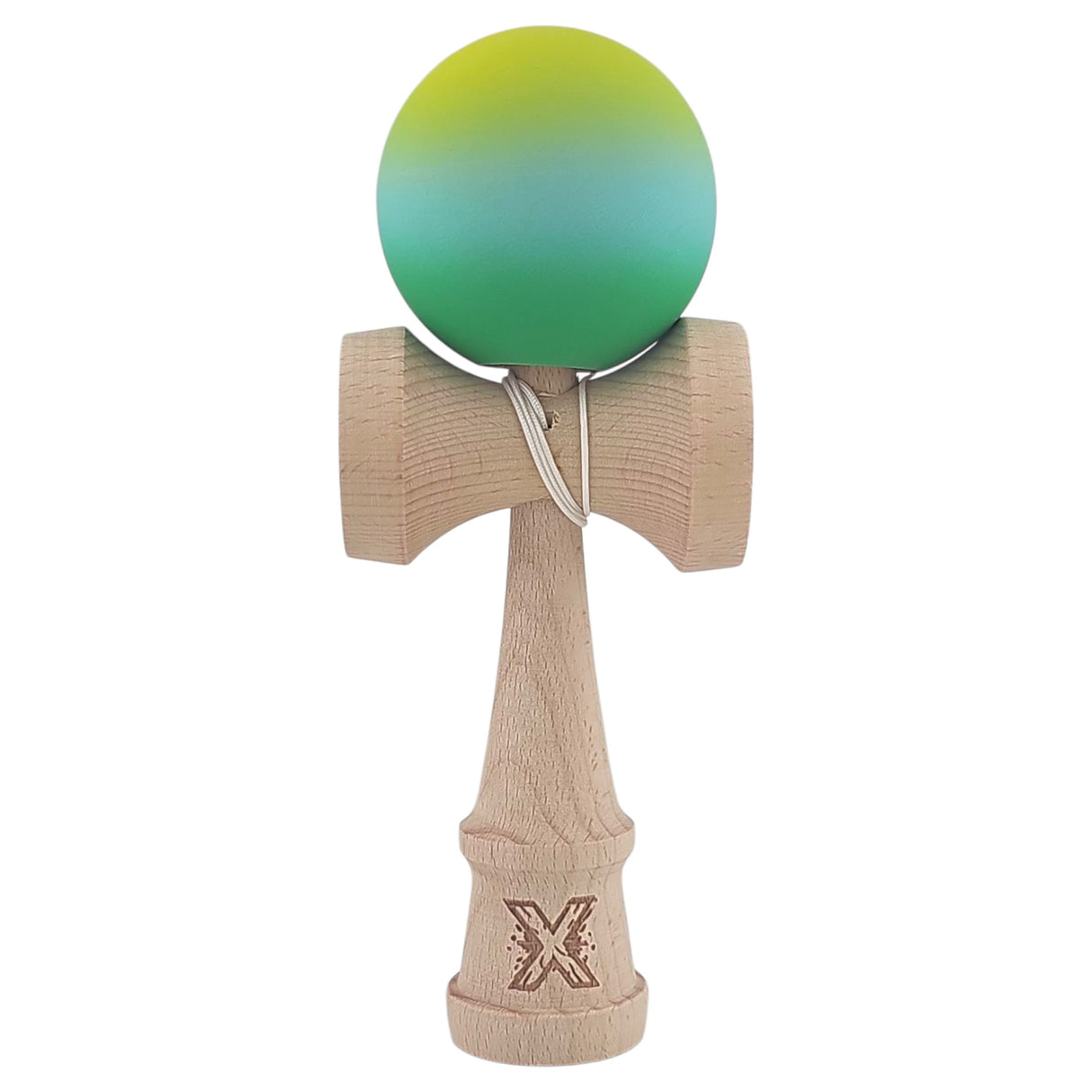 Kendama X Originala, Profesionala, Vivimall, Rubber Grip, din Lemn, 18 cm, Galben/Albastru/Verde - vivimall.ro