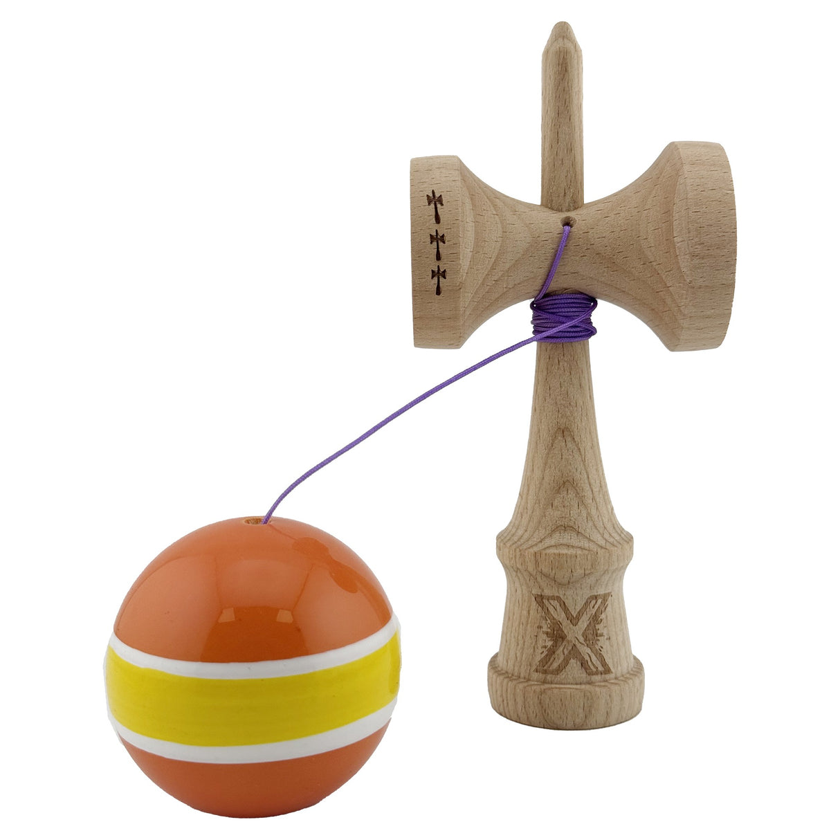 Kendama X Originala, Profesionala, Flippy, Big Cups V2, Super Sticky Legendary Cupe Mari, Rulment Metalic cu Ata 55 cm, Portocaliu/Galben/Alb - vivimall.ro