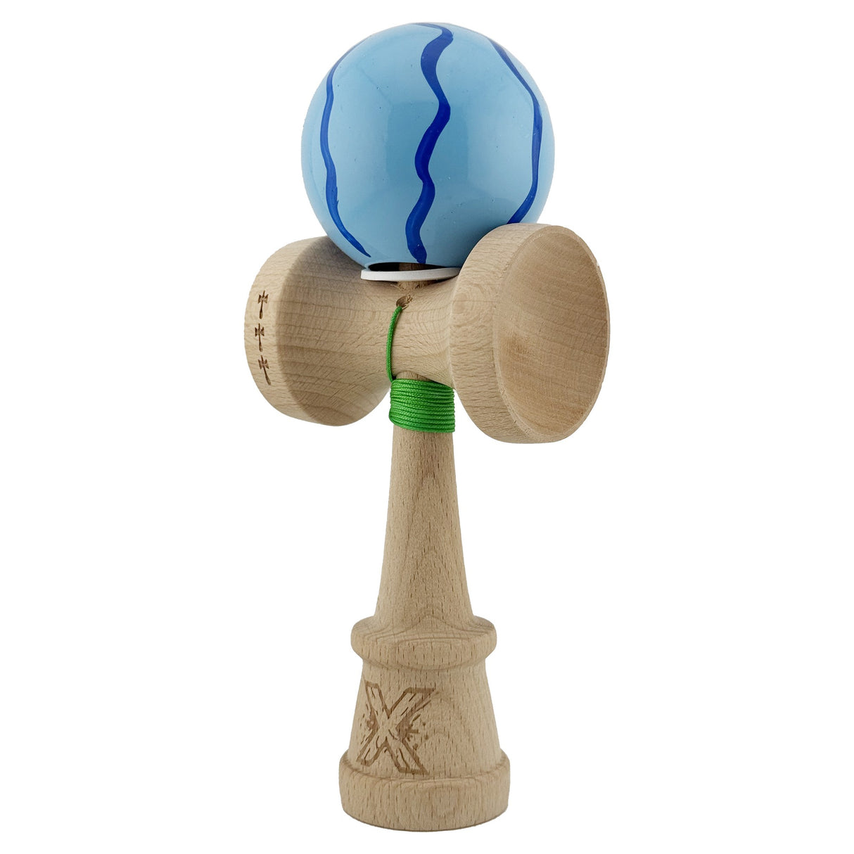 Kendama X Originala, Profesionala, Vivimall, Super Sticky cu Cupe Mari KING SIZE V3, Gaura in Baza, Rulment Metalic, din lemn 18 cm, Ata 62/65 cm, Special Albastru deschis - vivimall.ro