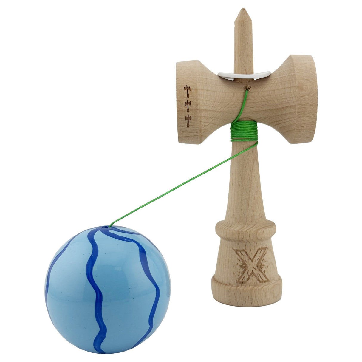 Kendama X Originala, Profesionala, Vivimall, Super Sticky cu Cupe Mari KING SIZE V3, Gaura in Baza, Rulment Metalic, din lemn 18 cm, Ata 62/65 cm, Special Albastru deschis - vivimall.ro
