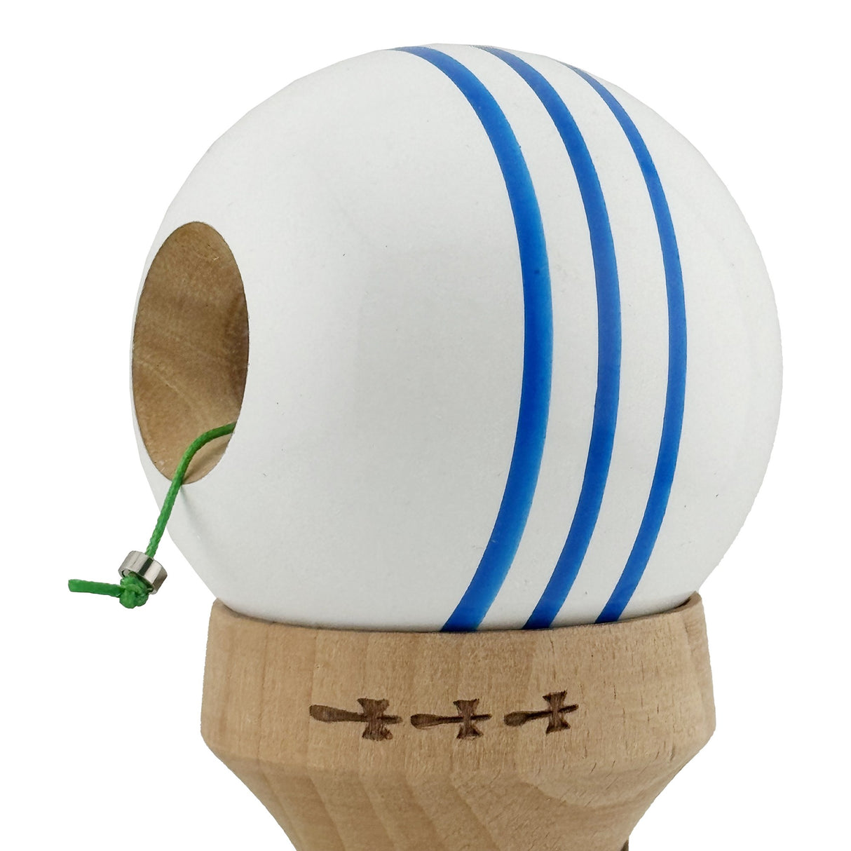 Kendama X Originala, Profesionala, Flippy, Super Sticky cu Cupe Mari KING SIZE V3, Gaura in Baza, Rulment Metalic, din lemn 18 cm, Ata 62/65 cm, Special Alb/Albastru - vivimall.ro