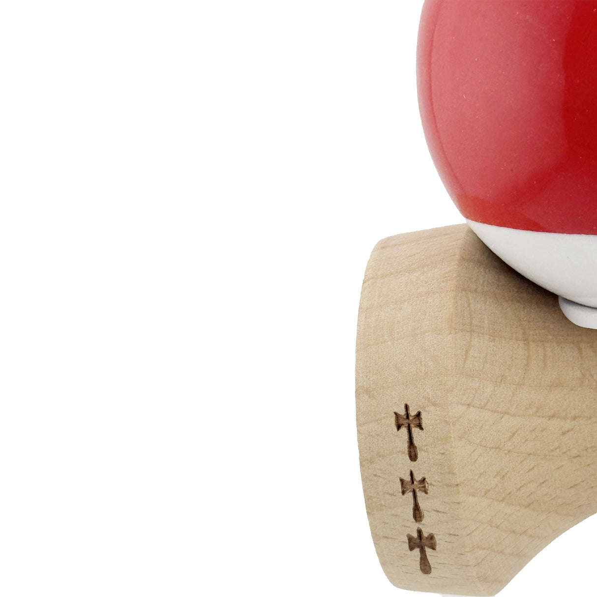 Kendama X Originala, Profesionala, Vivimall, Super Sticky cu Cupe Mari KING SIZE V3, Gaura in Baza, Rulment Metalic, din lemn 18 cm, Ata 62/65 cm, Bicolor Rosu/Alb - vivimall.ro