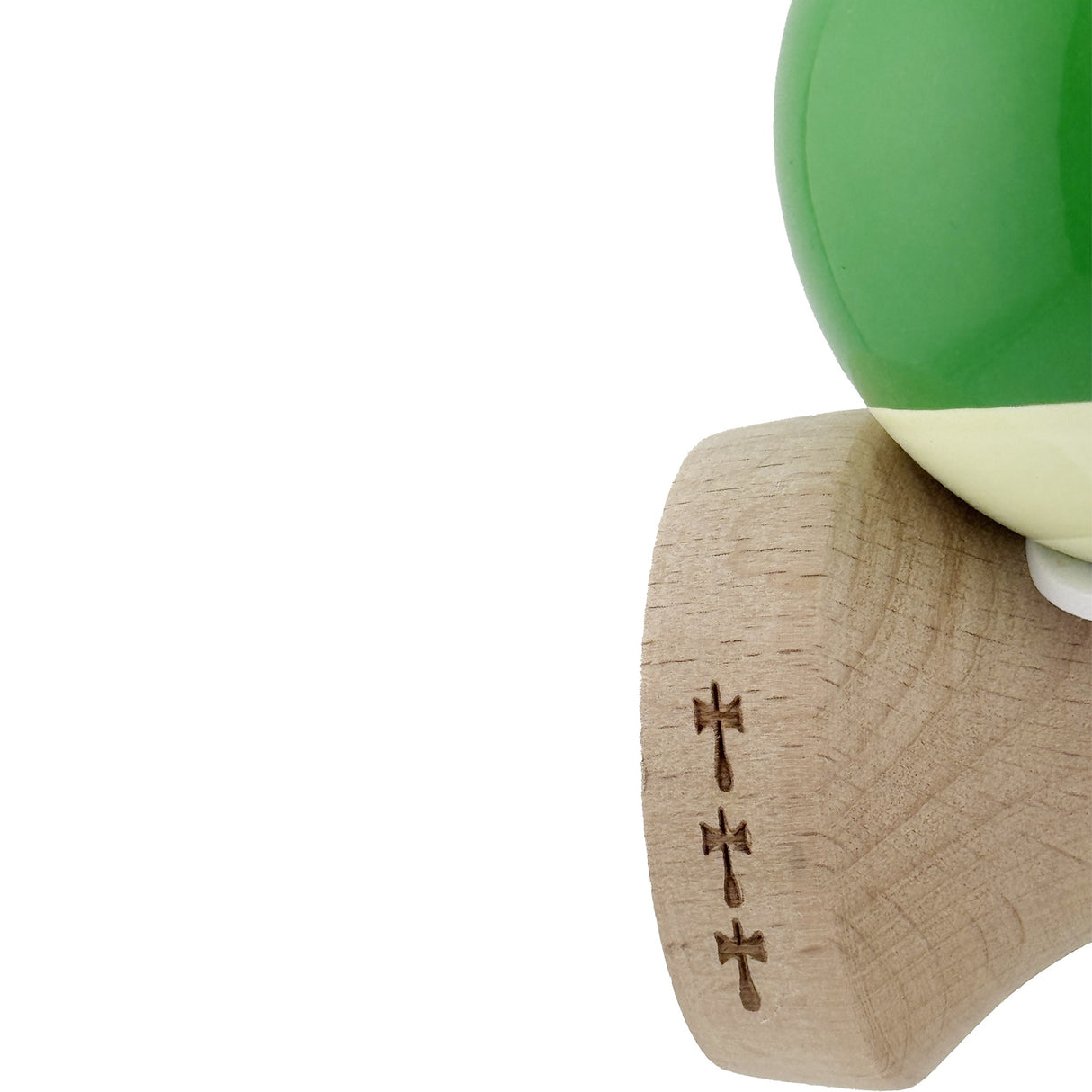 Kendama X Originala, Profesionala, Vivimall, Super Sticky cu Cupe Mari KING SIZE V3, Gaura in Baza, Rulment Metalic, din lemn 18 cm, Ata 62/65 cm, Bicolor Verde/Alb - vivimall.ro