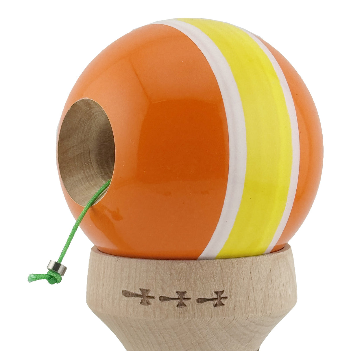 Kendama X Originala, Profesionala, Vivimall, Super Sticky cu Cupe Mari KING SIZE V3, Gaura in Baza, Rulment Metalic, din lemn 18 cm, Ata 62/65 cm, Special Portocaliu/Galben - vivimall.ro