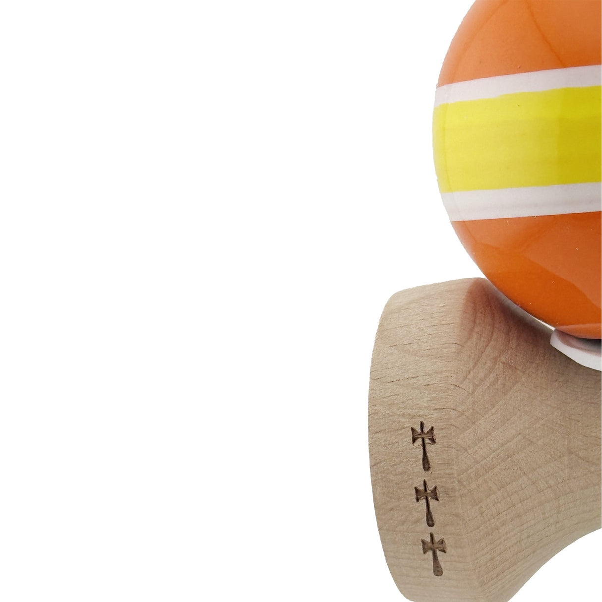 Kendama X Originala, Profesionala, Vivimall, Super Sticky cu Cupe Mari KING SIZE V3, Gaura in Baza, Rulment Metalic, din lemn 18 cm, Ata 62/65 cm, Special Portocaliu/Galben - vivimall.ro