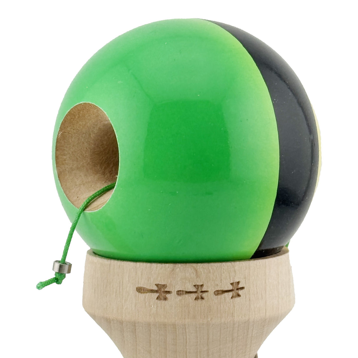 Kendama X Originala, Profesionala, Vivimall, Super Sticky cu Cupe Mari KING SIZE V3, Gaura in Baza, Rulment Metalic, din lemn 18 cm, Ata 62/65 cm, Galben/Negru/Verde - vivimall.ro