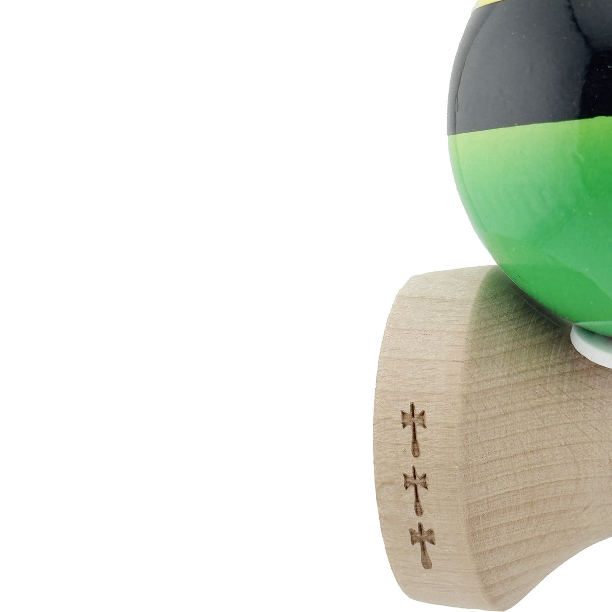 Kendama X Originala, Profesionala, Vivimall, Super Sticky cu Cupe Mari KING SIZE V3, Gaura in Baza, Rulment Metalic, din lemn 18 cm, Ata 62/65 cm, Galben/Negru/Verde - vivimall.ro
