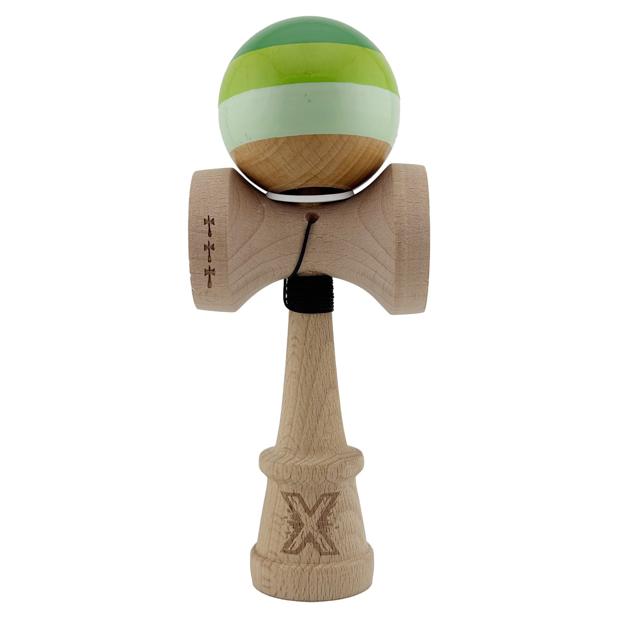 Kendama X Originala, Profesionala, Vivimall, Super Sticky cu Cupe Mari KING SIZE V3, Gaura in Baza, Rulment Metalic, din lemn 18 cm, Ata 62/65 cm, Special Verde degrade - vivimall.ro