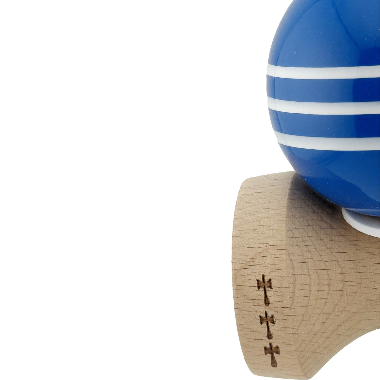 Kendama X Originala, Profesionala, Flippy, Super Sticky cu Cupe Mari KING SIZE V3, Gaura in Baza, Rulment Metalic, din lemn 18 cm, Ata 62/65 cm, Special Albastru/Alb - vivimall.ro