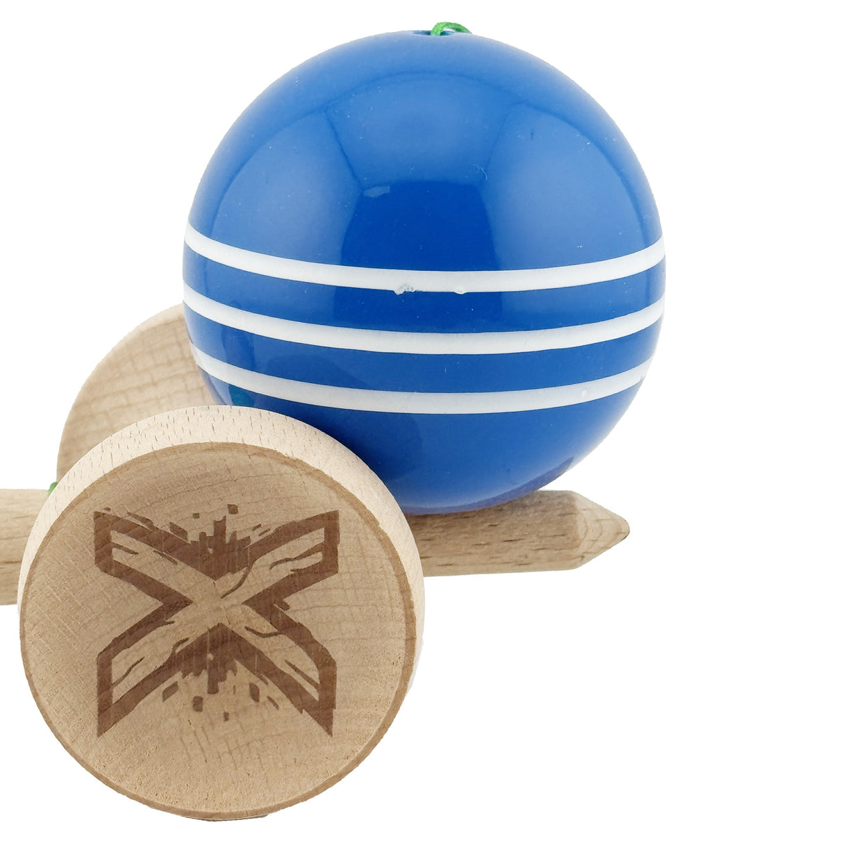 Kendama X Originala, Profesionala, Flippy, Super Sticky cu Cupe Mari KING SIZE V3, Gaura in Baza, Rulment Metalic, din lemn 18 cm, Ata 62/65 cm, Special Albastru/Alb - vivimall.ro