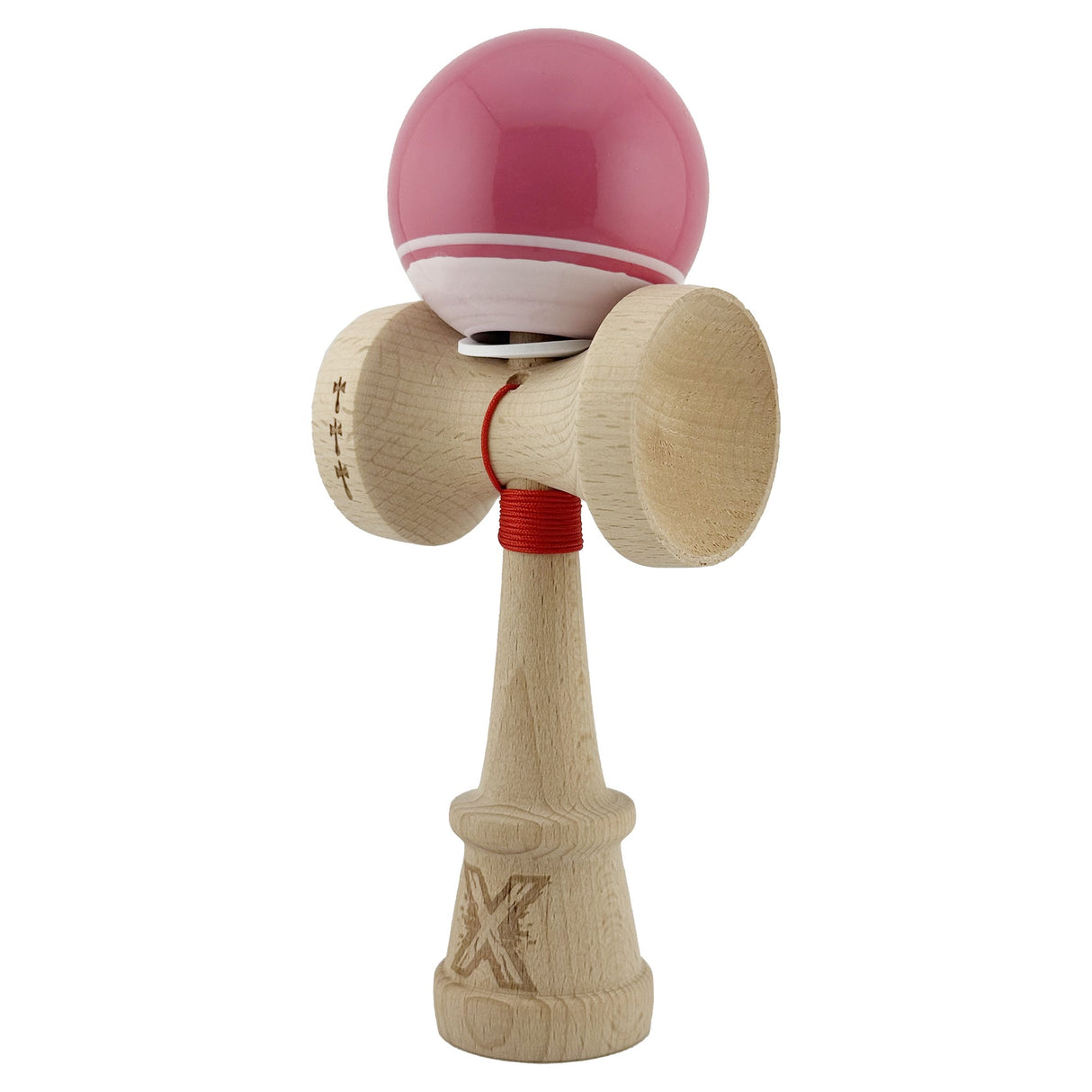 Kendama X Originala, Profesionala, Flippy, Super Sticky cu Cupe Mari KING SIZE V3, Gaura in Baza, Rulment Metalic, din lemn 18 cm, Ata 62/65 cm, Special Roz/Alb - vivimall.ro